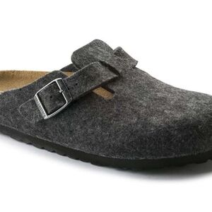 Birkenstock Dark Gray Felt Clogs with Buckle